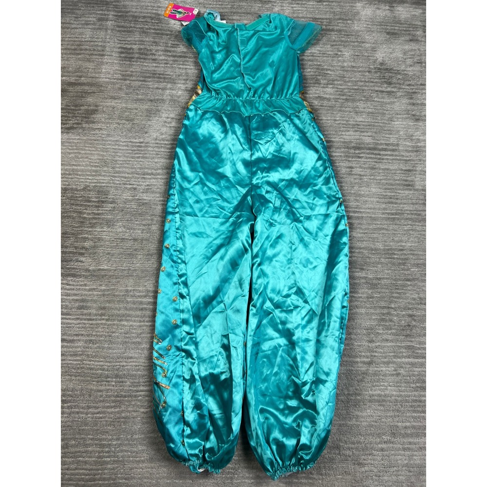 Disney Costume Girls M 8-10 Teal Aladdin Jasmine Peacock Jumpsuit Cape 2pc Set - Picture 10 of 12